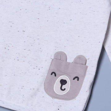 ASH WHITE SPOTS "BEAR FACE POCKET" PRINTED FLEECE FABRIC SWEATSHIRT